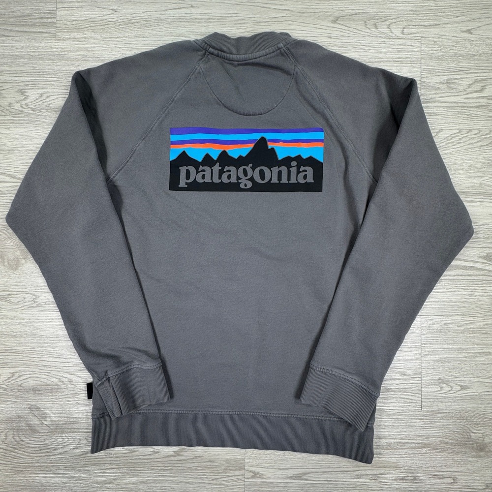 Patagonia Mens Sweatshirt Fitz Roy Logo Grey Small Organic Cotton Pullover